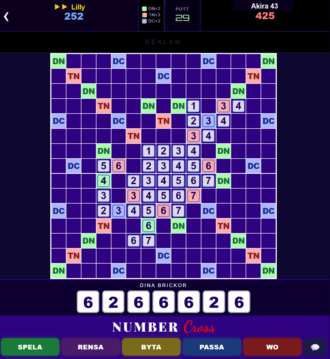NumberCross spelplan